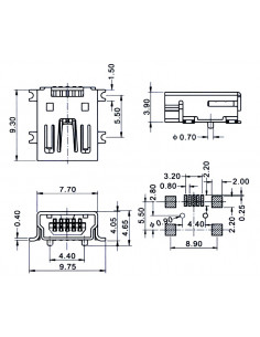 Гнездо mini usb 5 pin горизонтальное на плату 2