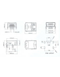 Гнездо mini usb 5 pin горизонтальное контактами в плату 2